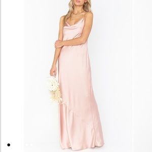 Show Me Your Mumu Tuscany Maxi Slip Dress in Rose Gold Luxe Satin, size S